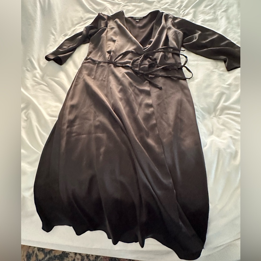 NWOT black sateen wrap dress